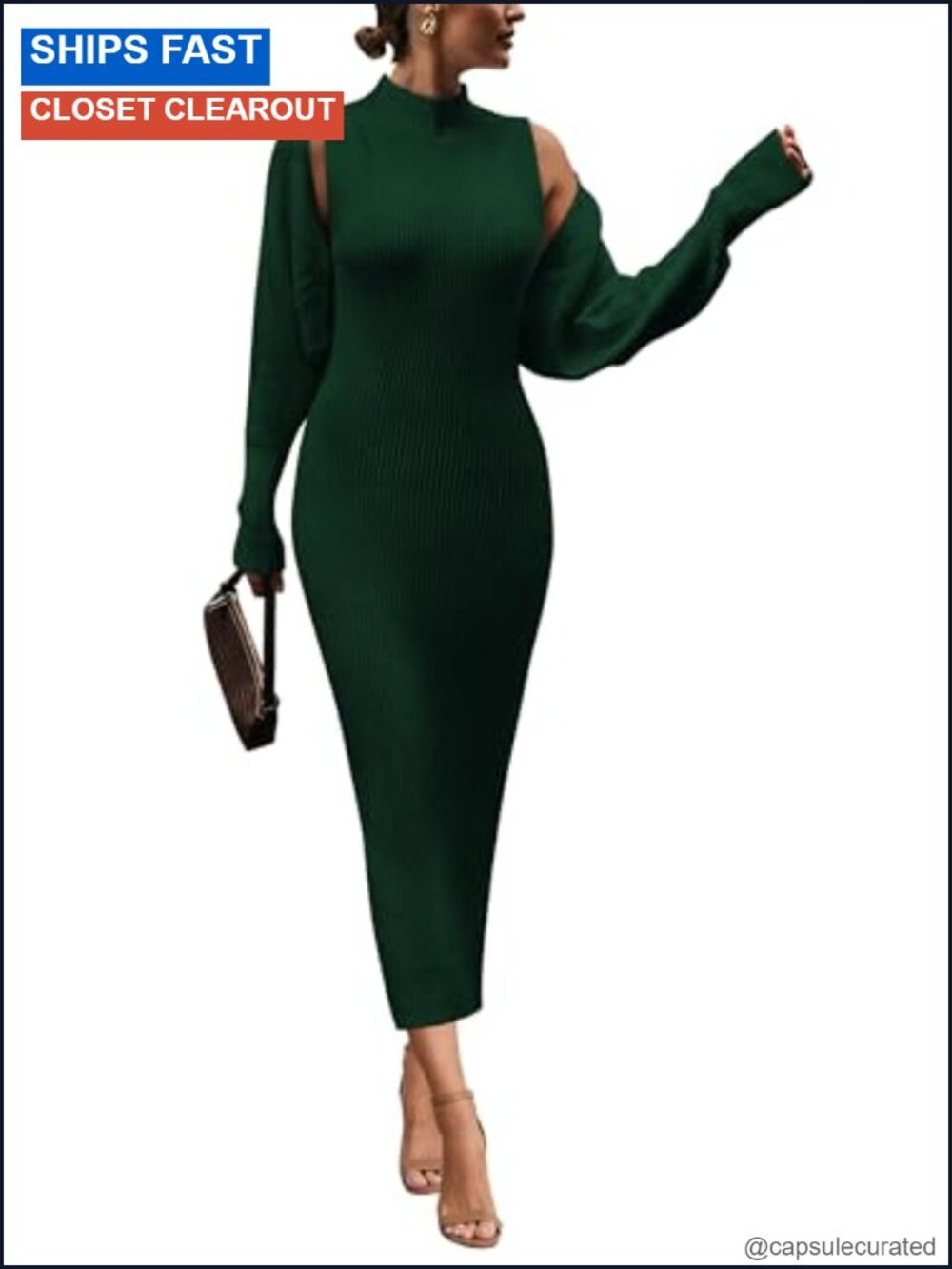 Women's 2 Piece Ribbed Knit Sweater Dress Set Cropped Cardigan Maxi Tank Dress